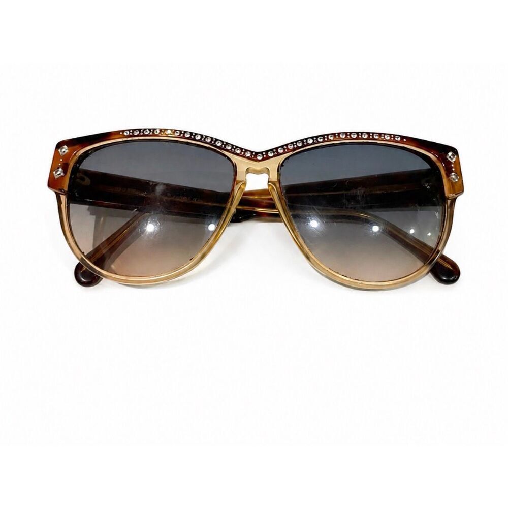 Vintage 1980s Laura Biagiotti Sunglasses Brown Rhinestone Tortoise Shell Frames